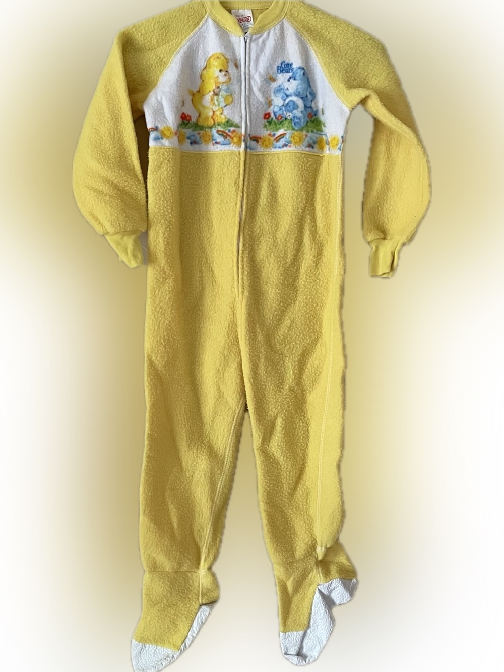 Vintage Care Bears Pajamas Sz 6x-7 Sleeper Obion Yellow Made In USA